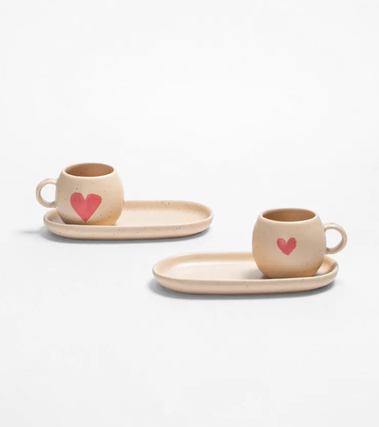 Egg Back Home Set de 2 tasses et leurs petits plateaux - Coeur