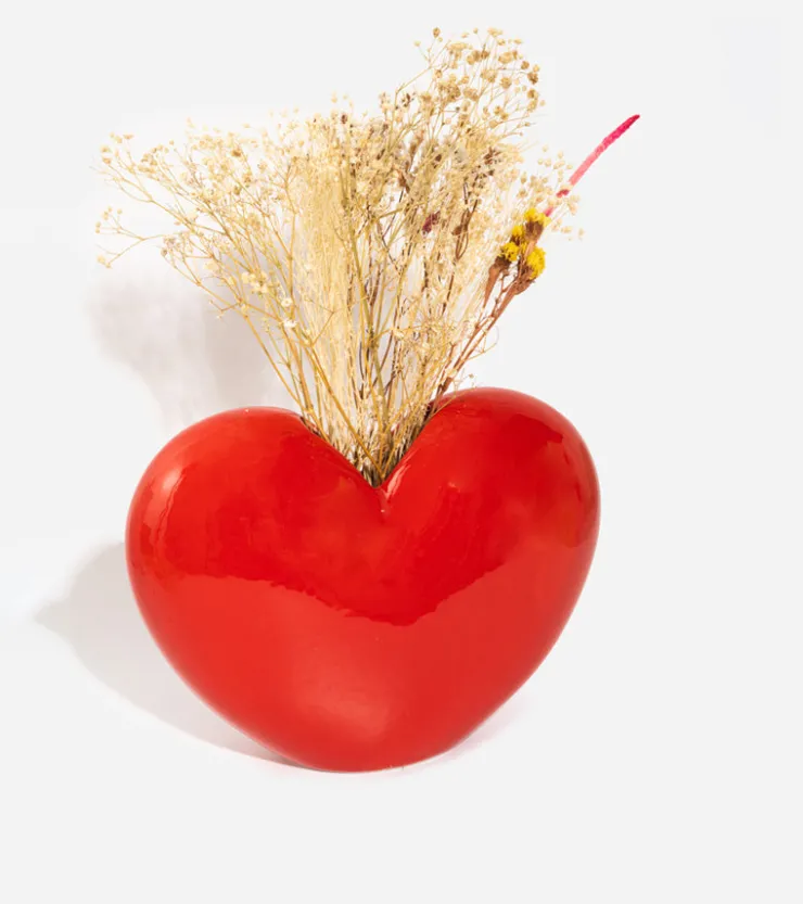 DOIY Vase coeur rouge en céramique