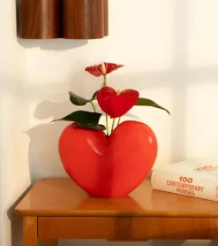DOIY Vase coeur rouge en céramique